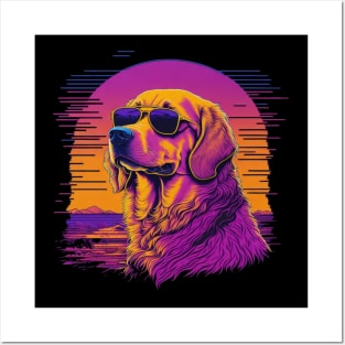 cute golden retriever dog in sunglasses Posters and Art